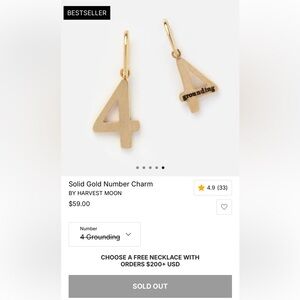 Solid Gold Number 4 Charm